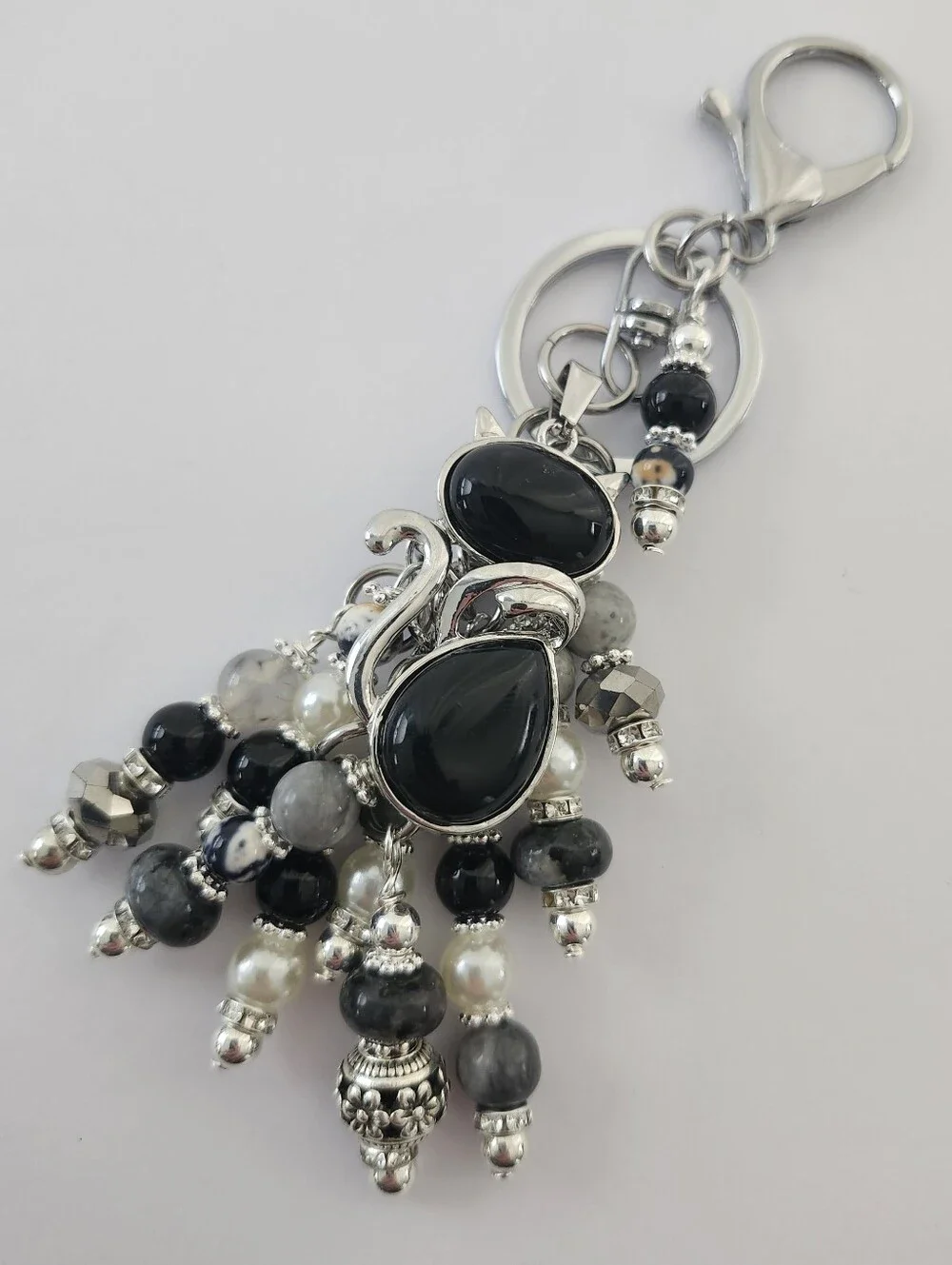Cat Purse Charm or Keychain Granite Jasper Handcrafted